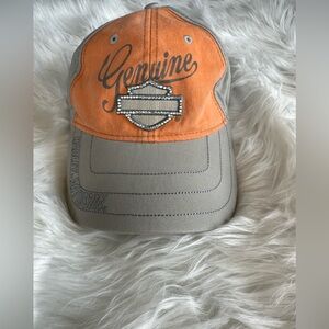 Harley-Davidson Hat, orange and grey, bling trucker hat.